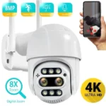 8MP 4K Wifi IP Camera Outdoor 4X Zoom Dual Lens Dual Screens PTZ Camera Ai Auto Tracking CCTV Surveillance Video Camera ICSEE