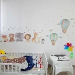 Watercolor Cartoon Cute Africa Animals Wall Stickers Elephant Giraffe Bear Fox Kids Room Wall Decals Decorative Sticker for Wall