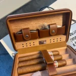 Portable Humidor Cigar Box Travel Cigar Case Leather Cedar Wood Cigar Humidor Box W/ Cutter Lighter Puro Set Accessories