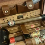 Portable Humidor Cigar Box Travel Cigar Case Leather Cedar Wood Cigar Humidor Box W/ Cutter Lighter Puro Set Accessories