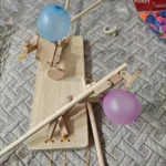 Balloon Bamboo Man Battle Wooden Fighter with Inflatable Head Fast-Paced Balloon Fight Wooden Bots Battle Game for 2 Players