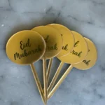 Golden Eid Mubarak Acrylic Cake Toppers Castle Moon CupCake Topper for Ramadan Islamic Muslim Festival Party Cake DIY Decoration