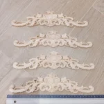 Wood Appliques and Onlays Natural Furniture Wall Door Woodcarving Decorative Long Flower Wooden Figurines Crafts Corner Frame